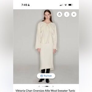 Ivory Draped Wool Tunic Sweater